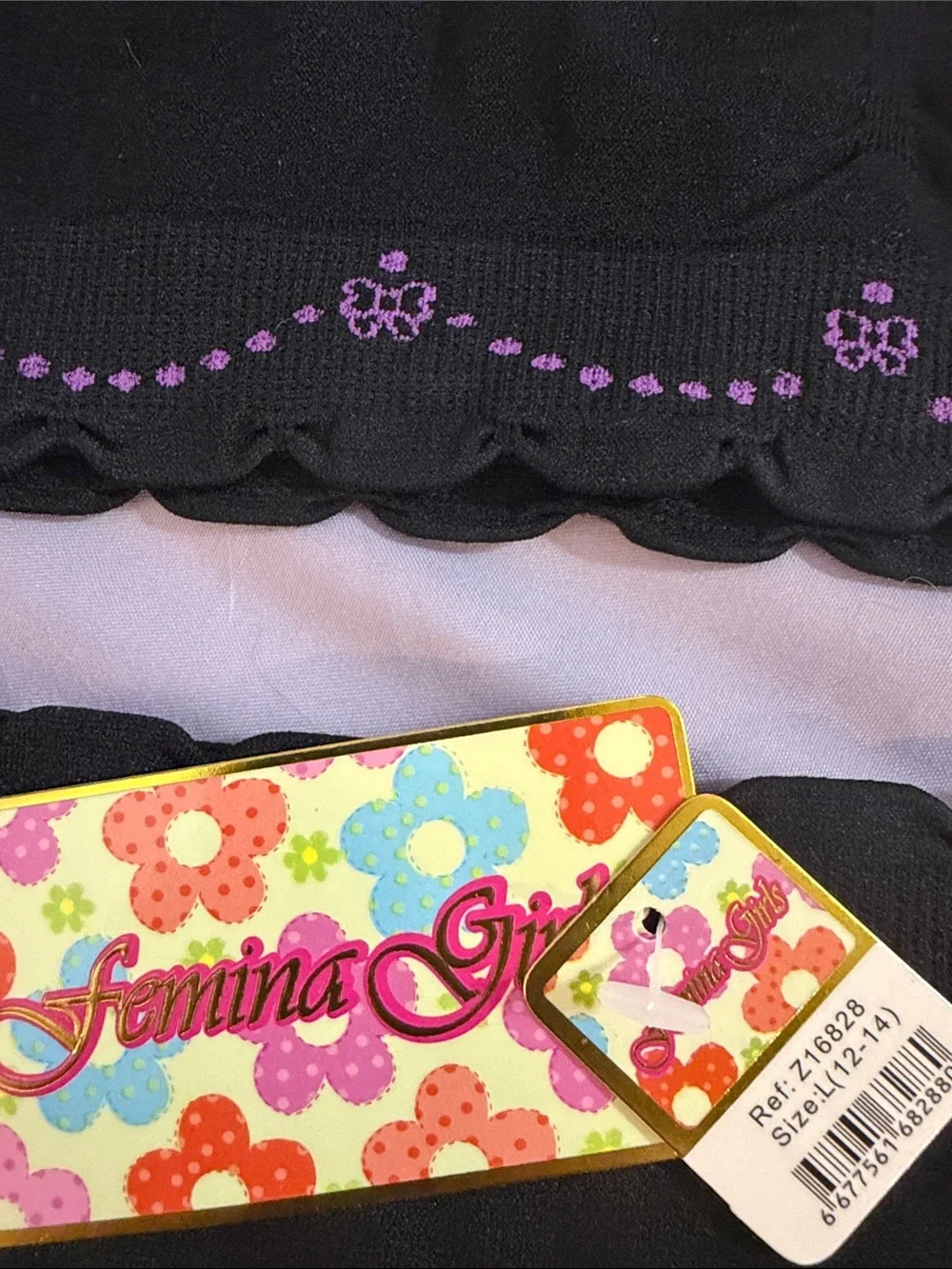 Femina Girls' Black Princess Print Bralette & Boyshort Set Size L(12-14)